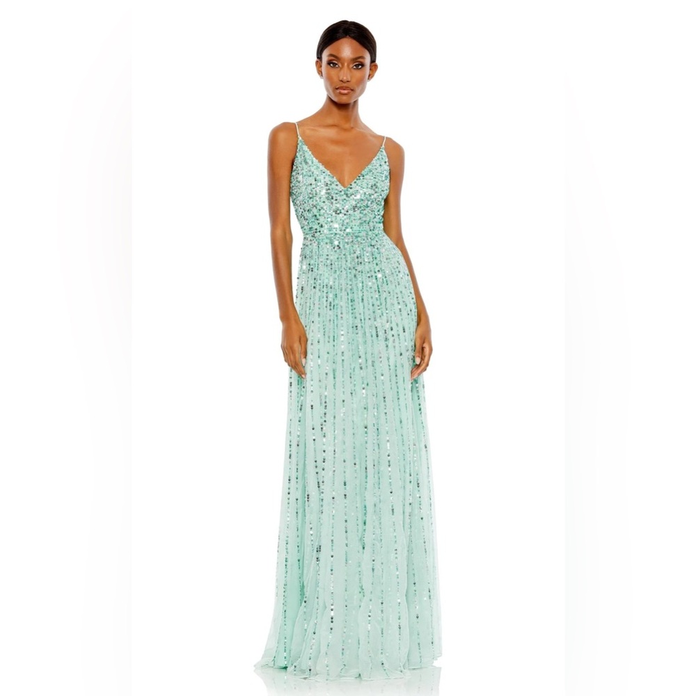 Mac Duggal Mint Green Sequin Maxi Dress (TAILORED for a 5'2" Person)